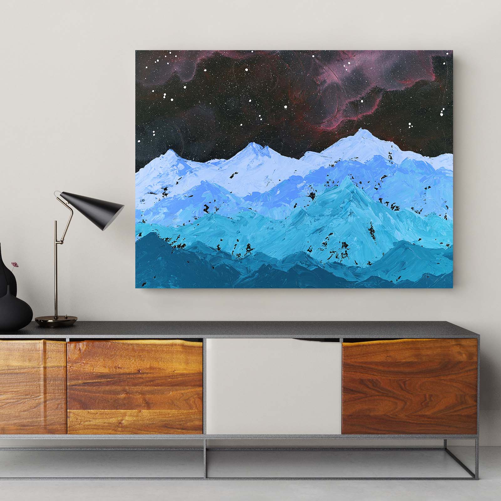 Space Inspired Painting with Mountains on Canvas Painting by vince  creations